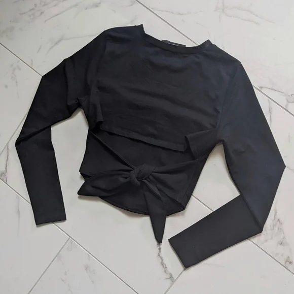 New! Akira Long Sleeve Mesh Corset Inspired Cropped Tie Back Top - Picture 3 of 12